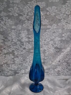 Vintage 21" Viking Glass "Bluenique" Blue Swung Vase Six-Petal Large